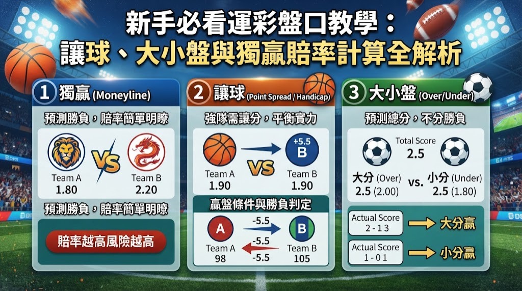新手必看運彩盤口教學:讓球、大小盤與獨贏賠率計算全解析